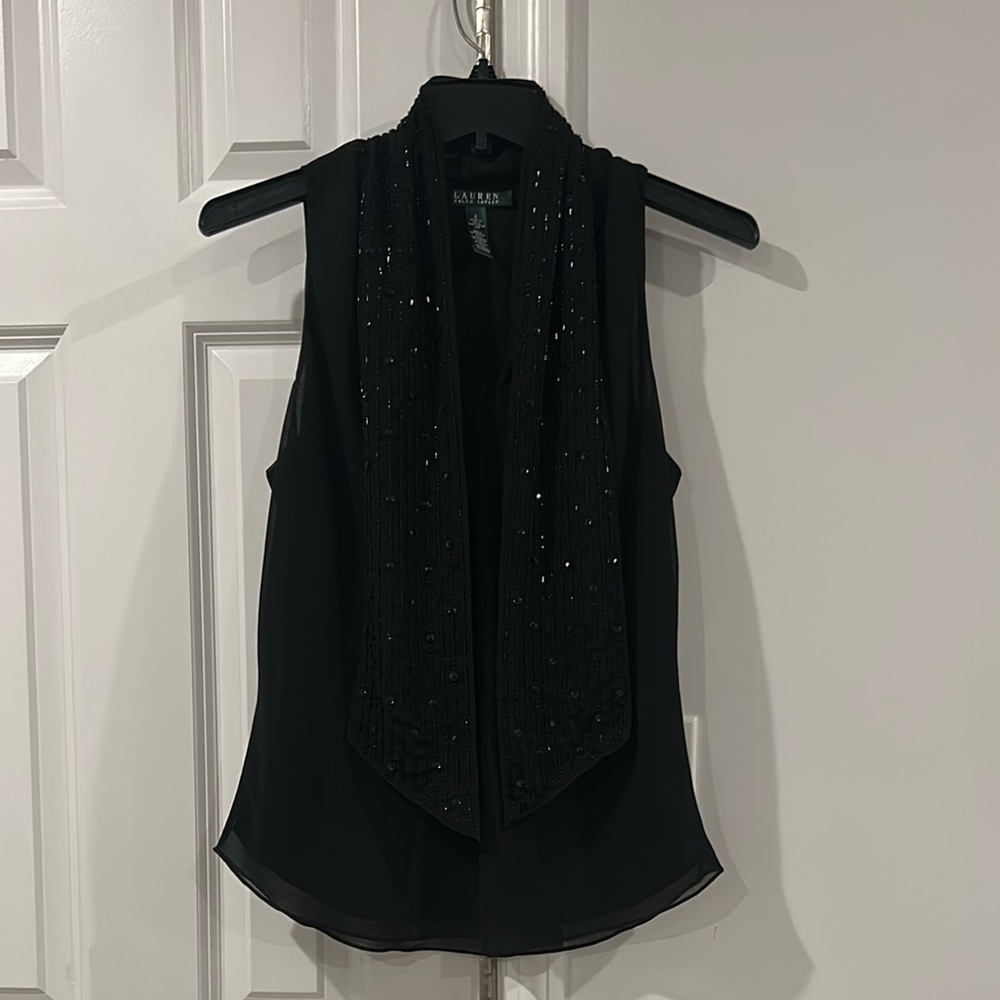 Lauren Ralph Lauren Sleeveless Blouse With Sequins Tie Front